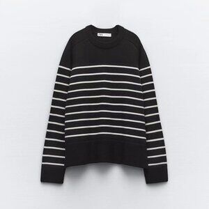 ZARA Black & White Striped Sweater | Crewneck Knit Pullover